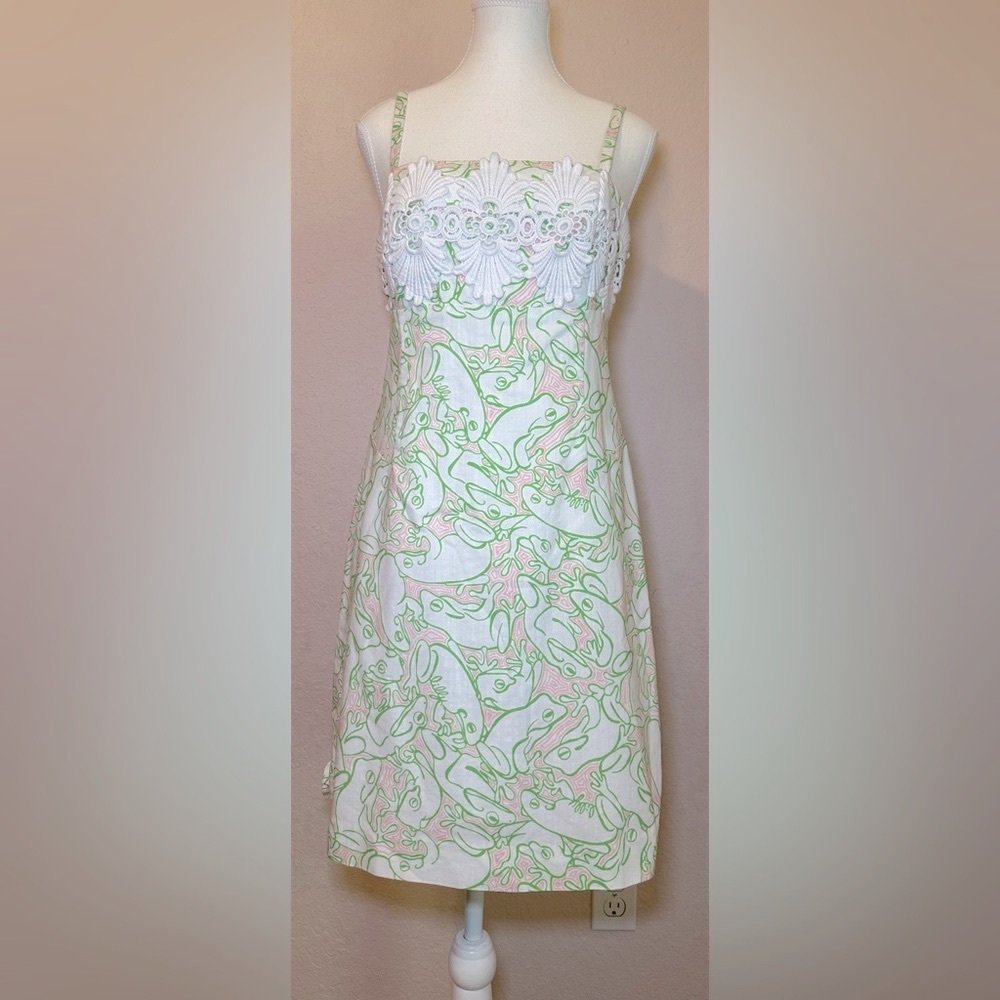 Lilly Pulitzer Bel Air frog shift dress pink green white pastel preppy 6‎